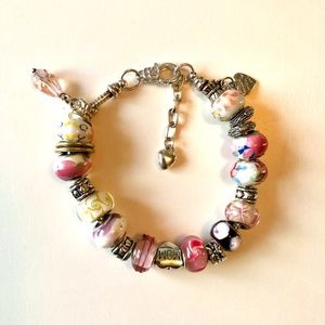 Hand Made Bead Bracelet - Silver/Pink